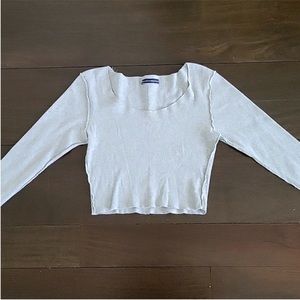 Brandy Melville White Long Sleeve Ribbed Crop Top